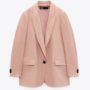 ZARA WOMAN NEW BUTTONED BLAZER OVERSIZED DUSTY PINK 8791/445 XS EXTRA SMALL NWT